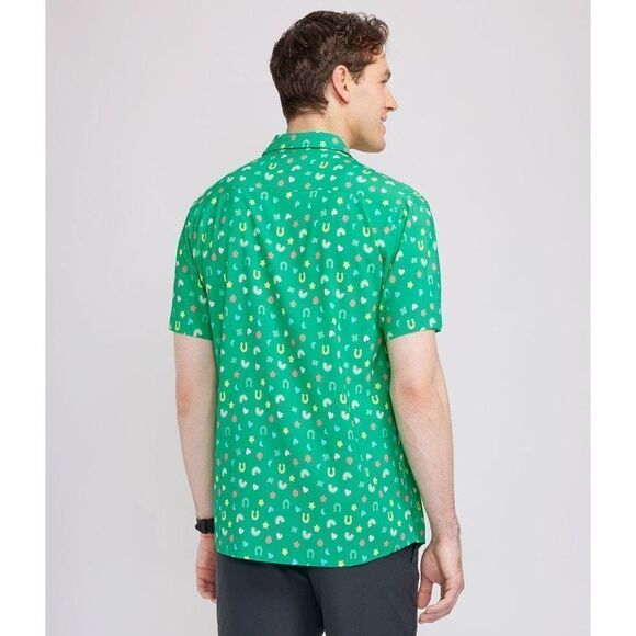 Tipsy Elves Lucky Charm Fitted Button Down Men’s Short Sleeve Shirt Large - Picture 2 of 12